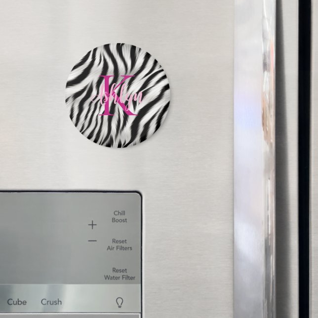 Snyggt Black White Zebra Animal Rosa Monogram Magnet (In Situ (Fridge))