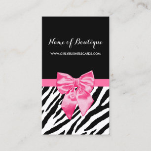 Snyggt Black Zebra tryck Girly Shock rosa Ribbon Visitkort