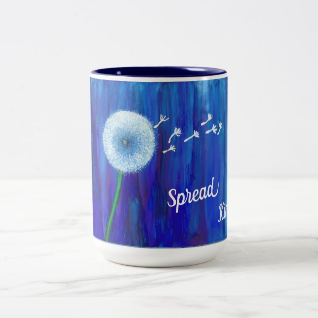 Snyggt, blått dandelion mugg med trevliga budskap (Center)