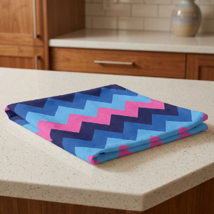 Snyggt Blått Rosa Chevron Mönster Köksduk Kökshandduk