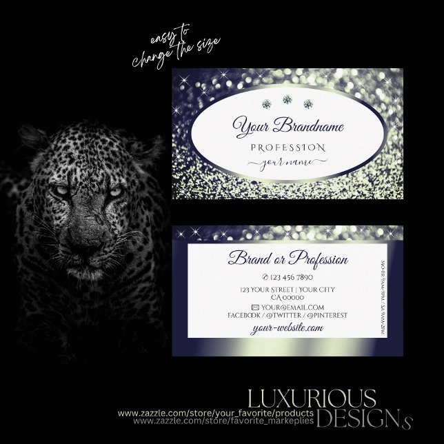 Snyggt Blåvita Silver Gnistra Glitter vita diamant Visitkort (Skapare uppladdad)