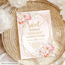 Snyggt Blek Rosa Sage Guld Blommigt Sweet 16 Inbju Inbjudningar