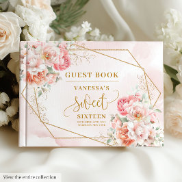 Snyggt Blek Rosa Sage Guld Blommigt Sweet sixteen Gästböcker