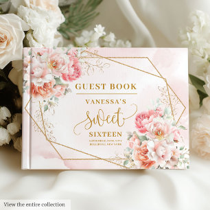Snyggt Blek Rosa Sage Guld Blommigt Sweet sixteen Gästböcker