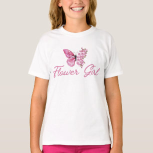 snyggt blomma flicka, rosa fjäril söt t shirt