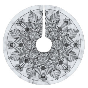 Snyggt Blommigt Black and White Mandala Julgransmatta Borstad Polyester