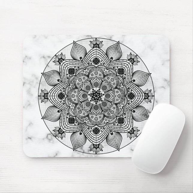 Snyggt Blommigt Black and White Mandala Musmatta (Med mus)
