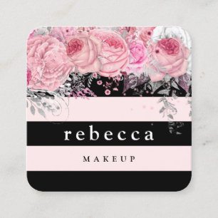 Snyggt blommigt Black rosa rand makeup artist Fyrkantigt Visitkort