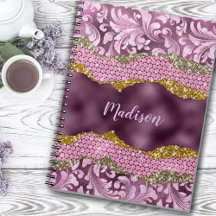 Snyggt blommigt glitter Lila rosa guld monogram