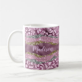 Snyggt blommigt glitter Lila rosa guld monogram Kaffemugg