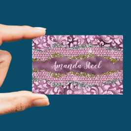 Snyggt blommigt glitter Lila rosa guld monogram Magnetiska Visitkort