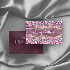 Snyggt blommigt glitter Lila rosa guld monogram Visitkort