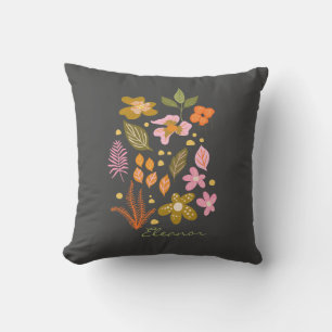 Snyggt Blommigt Illustration Grönt Grått Anpassat  Kudde