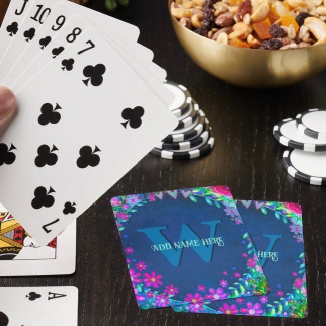 Snyggt Blommigt Monogram Namn Girly Söt Casinokort (Skapare uppladdad)