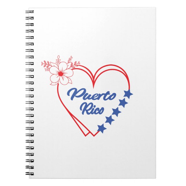 Snyggt Blommigt Puerto Rico Heart Illustration Anteckningsbok (Framsidan)