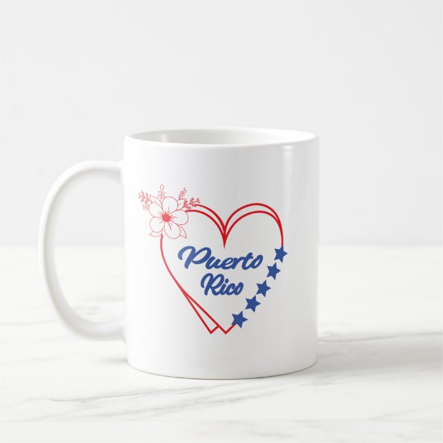 Snyggt Blommigt Puerto Rico Heart Illustration Kaffemugg (Vänster)