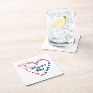 Snyggt Blommigt Puerto Rico Heart Illustration Underlägg Papper Kvadrat