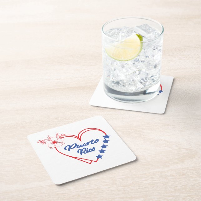 Snyggt Blommigt Puerto Rico Heart Illustration Underlägg Papper Kvadrat (Insitu)