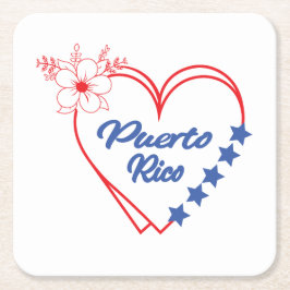 Snyggt Blommigt Puerto Rico Heart Illustration Underlägg Papper Kvadrat