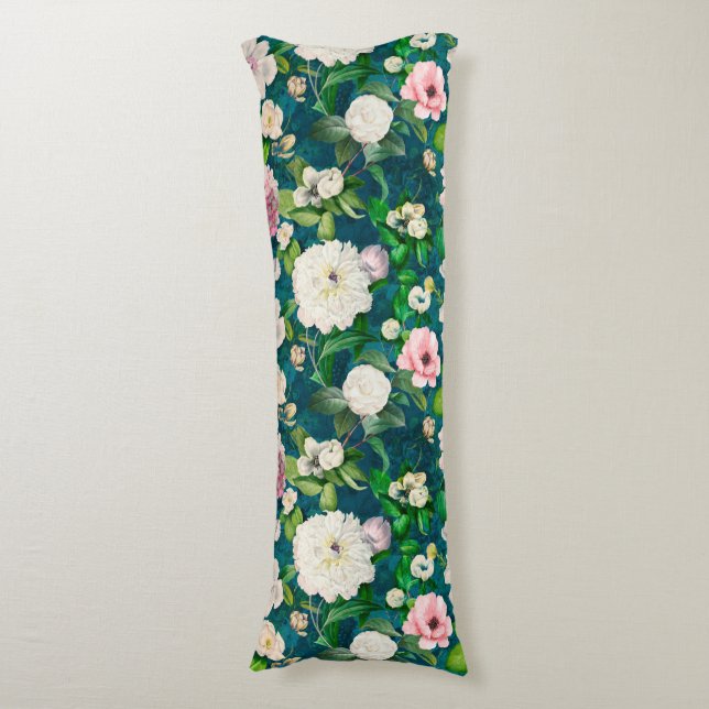 Snyggt blommigt rosa grönt blommor kroppskudde (Framsidan Vertikal)