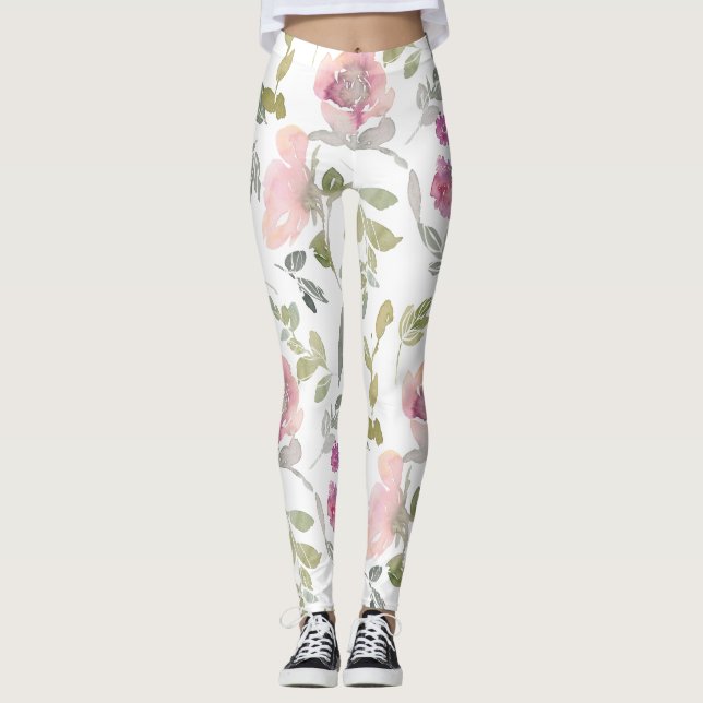 Snyggt Blommigt Yoga Byxor, högvästra botaniska Leggings (Framsida)