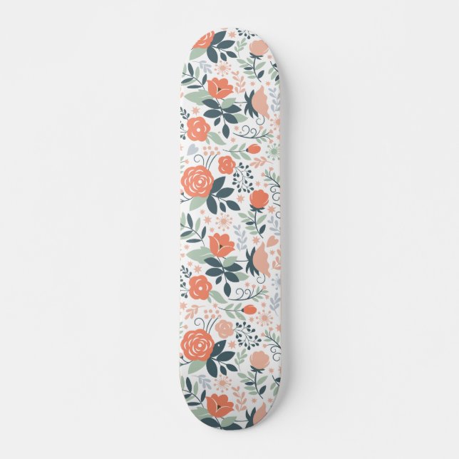 Snyggt Blommönster Girly Skateboard Bräda 19,5 Cm (Framsida)