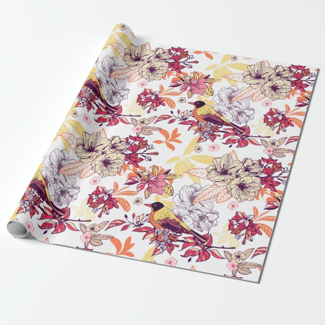 Snyggt Blommönster Presentpapper (Utrullad)