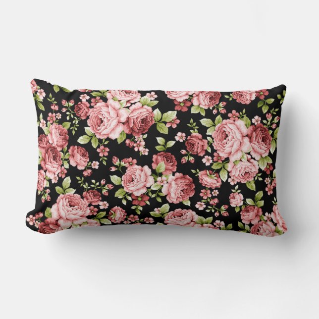 Snyggt Blommönster Ro med Grönt Foliage Lumbarkudde (Framsida)