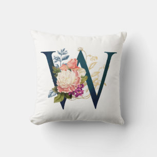 Snyggt blomster monogram bokstav W Kudde