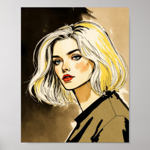 Snyggt Blonde Porträtt Illustration Poster