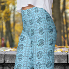 Snyggt Blue and Black Circular Tribal Mönster Leggings