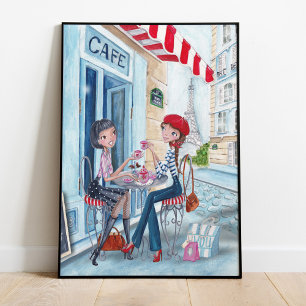 Snyggt blue and red Tea in Paris illustration Poster