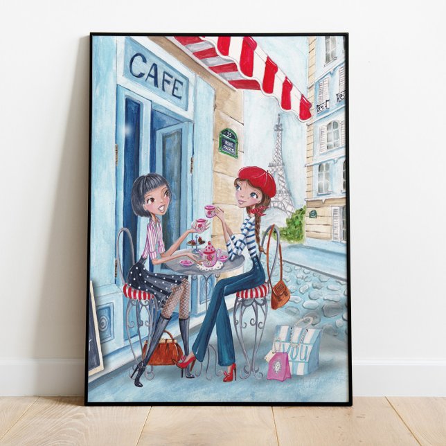 Snyggt blue and red Tea in Paris illustration Poster (Skapare uppladdad)
