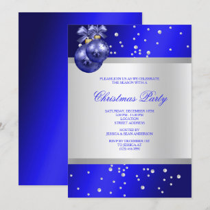 Snyggt Blue Baubles & Pearls jul Inbjudningar