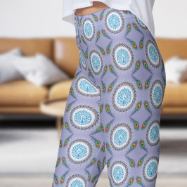 Snyggt Blue Bell Peacock Feathers Mönster Leggings
