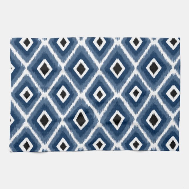 Snyggt Blue Black Ikat Mönster Kökshandduk (Horisontell)