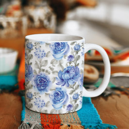 Snyggt Blue Blommigt Art vattenfärg Mönster Kaffemugg