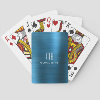 Snyggt Blue Brushed Metallic Monogram Namn Casinokort