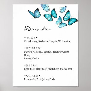 Snyggt Blue Butterflies bröllop Drinks Meny pub Poster