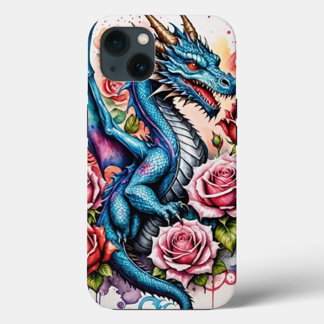 Snyggt Blue Dragon Phone Case med Vibrant Ro (Baksida)
