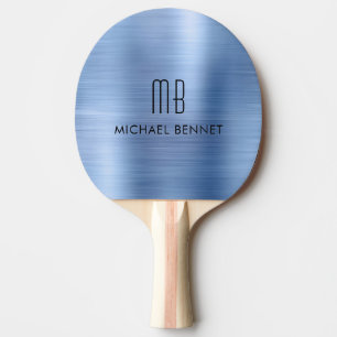 Snyggt Blue Faux Brushed Metallic Monogram Namn Pingisracket