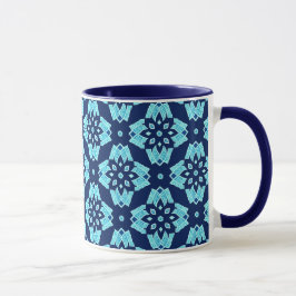 Snyggt Blue Geometric Blommönster Mugg