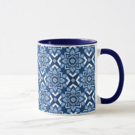 Snyggt Blue Geometric Blommönster Mugg