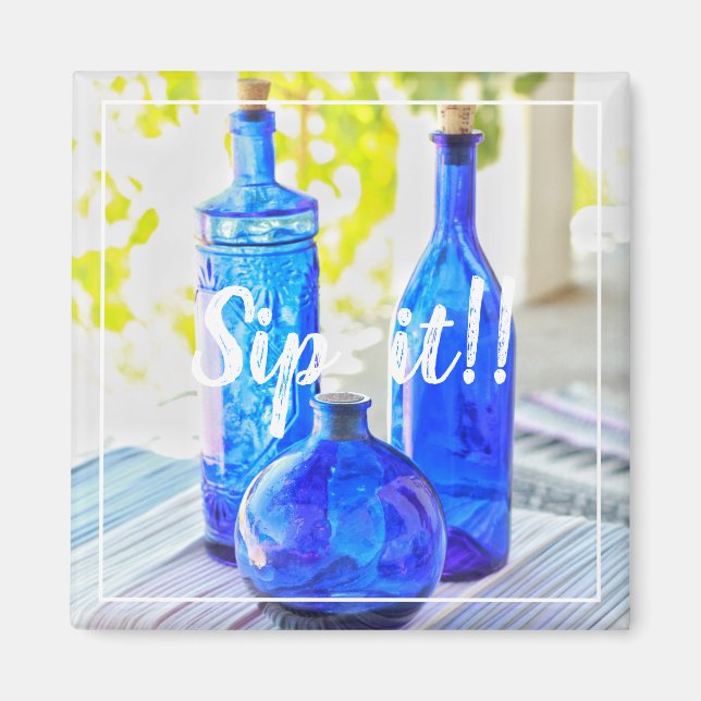 Snyggt Blue Glass Flaskor Sip it Magnet (Framsidan)