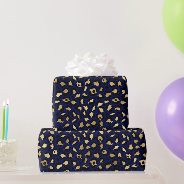 Snyggt Blue & Gold Foil Leopard Spots Safari Presentpapper (Festgåvor)