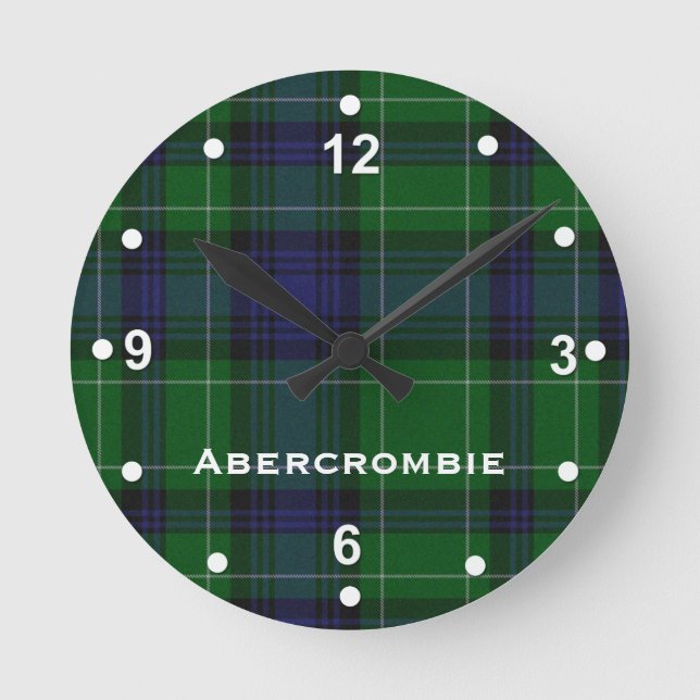 Snyggt Blue & Grönt Abercrombie Tartan Play Rund Klocka (Framsida)