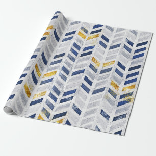 Snyggt Blue Guld Acrylic Art Chevron Mönster Presentpapper