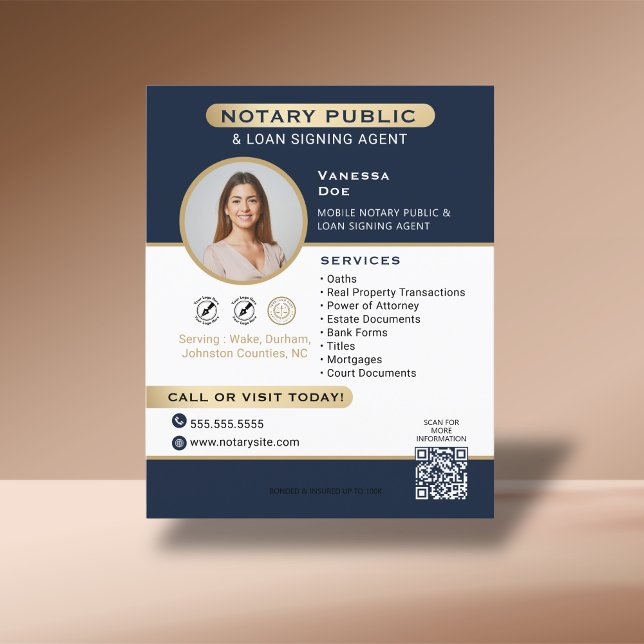 Snyggt Blue Guld Notary Photo QR Code Marknadsföri Flygblad (Skapare uppladdad)