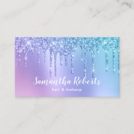 Snyggt blue & lila glitter droppar hår och makeup visitkort