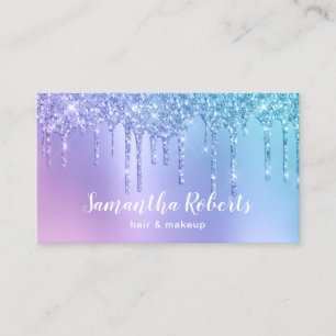 Snyggt blue & lila glitter droppar hår och makeup visitkort